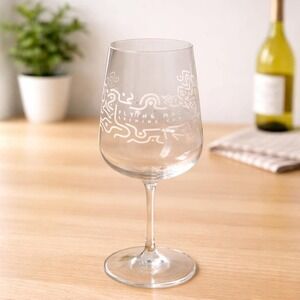 Flying Machine Brewing Wine Glass Etched Clear 9 Inch